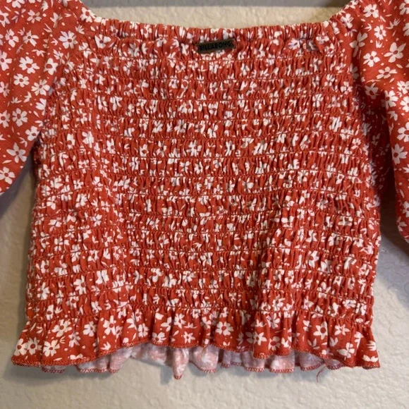 Billabong Orange Smocked Floral Crop Top Tube Top - S - Picture 7 of 11